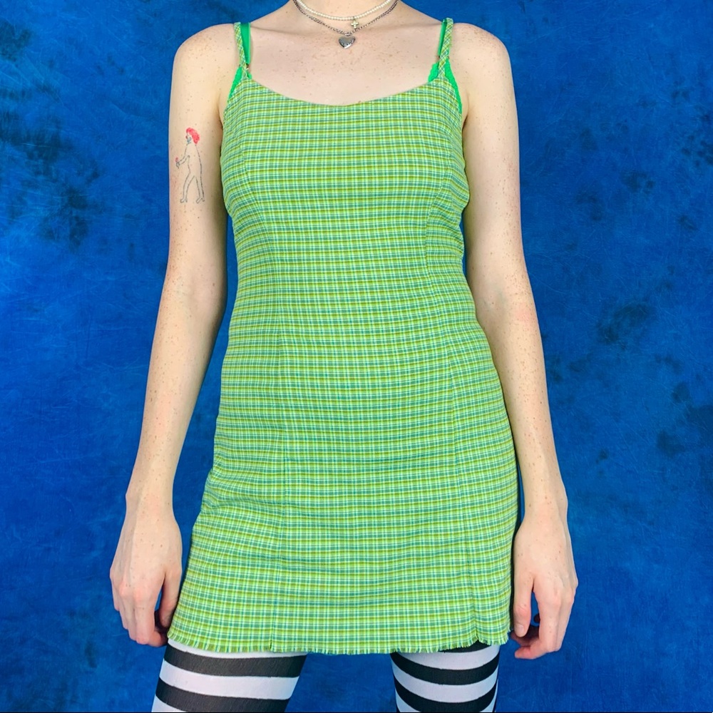 Vintage green plaid mini dress